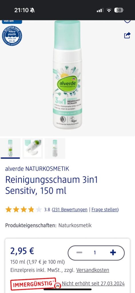 Reinigungsschaum 3in1 Sensitivの商品紹介ページ